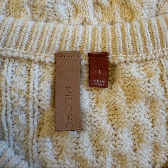 Anthropologie Pilcro Ivory Cold Shoulder Fisherman Cable Knit Sweater L Cream - Picture 4 of 5